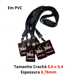 Crachá Em PVC + Cordão Preto - Ribbon Frente e Verso
